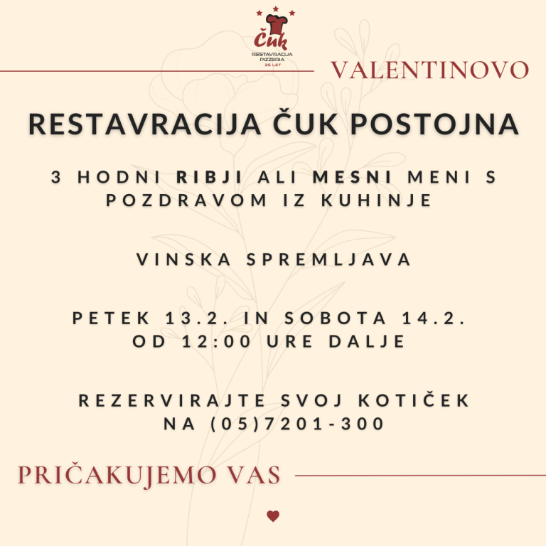 Valentinova ponudba v restavraciji Čuk